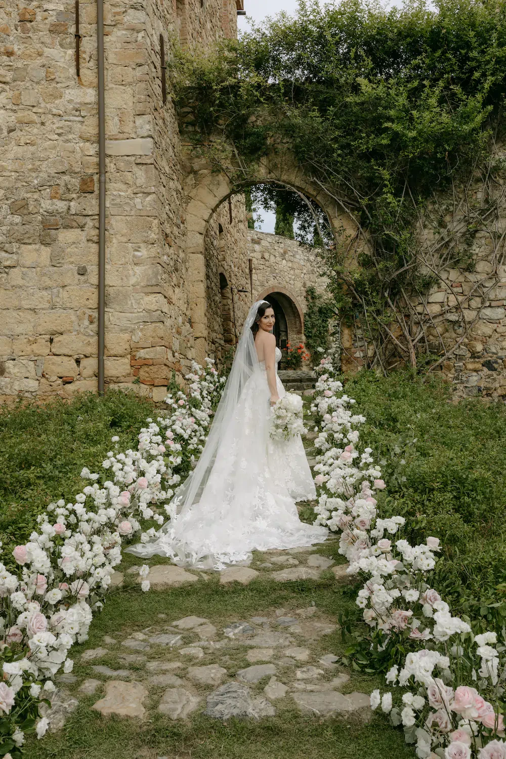 Castello Di Vicarello Tuscany Bride Portrait On Stone Path