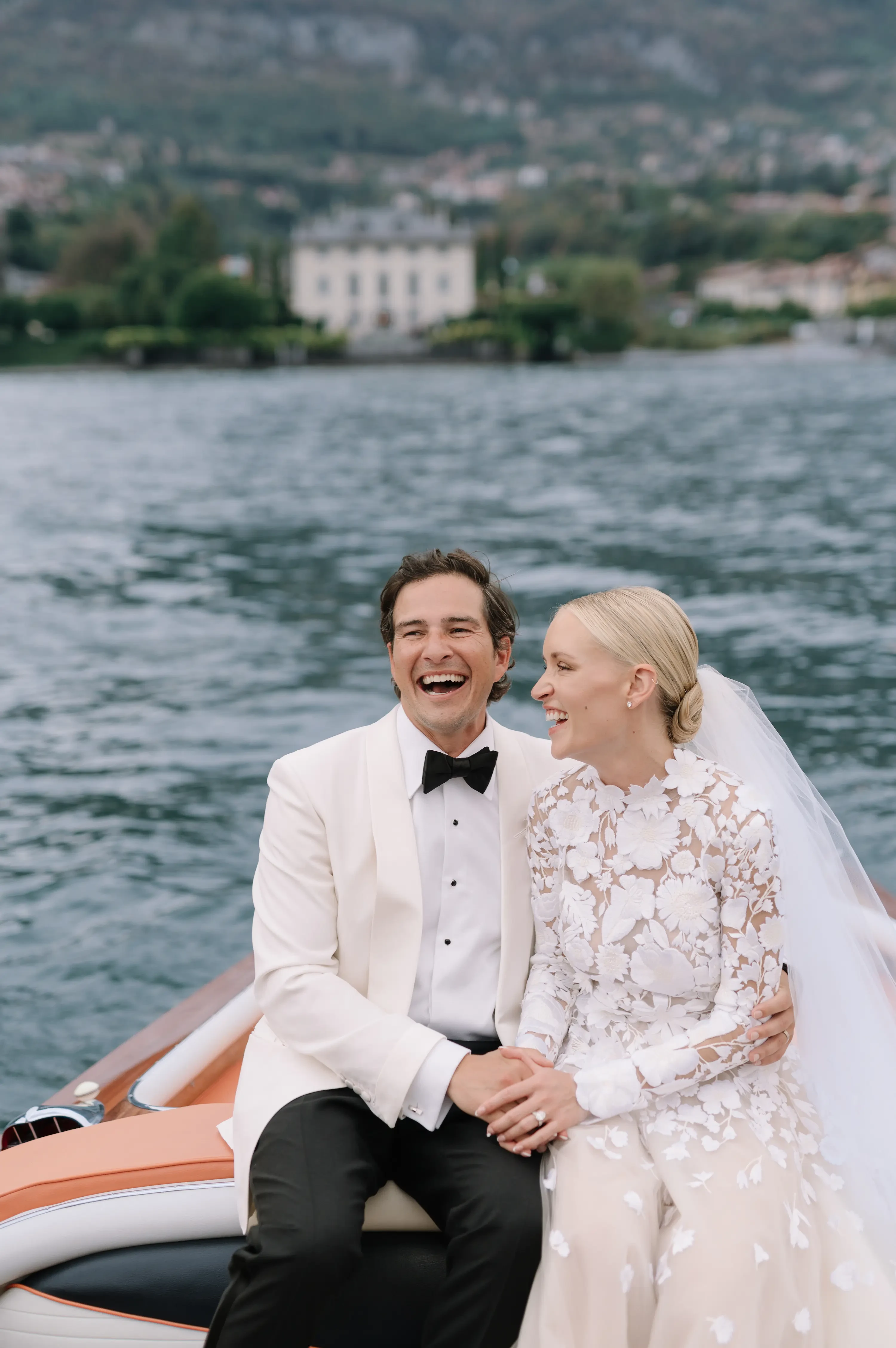 newlyweds after the ceremony on Como Lake