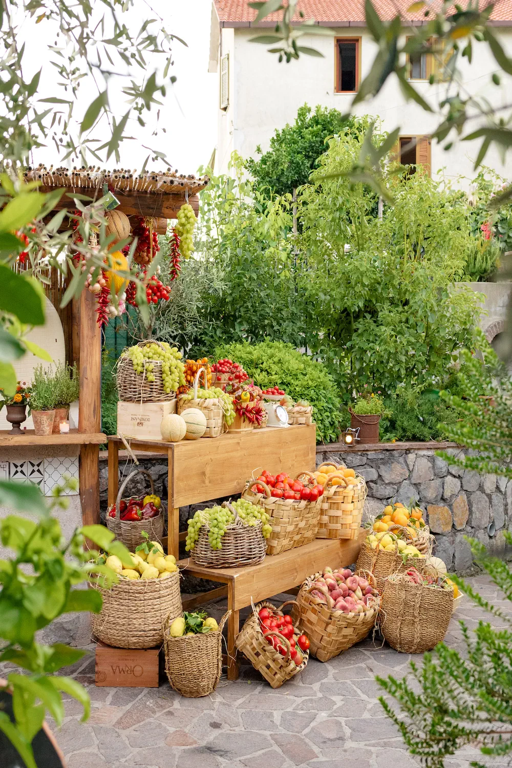welcome dinner decorations with fresh fruit and vegetables