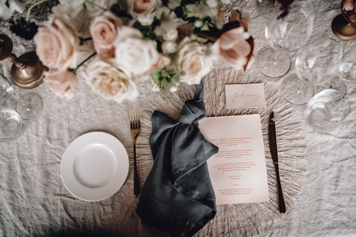Table setting for wedding banquet in Ravello