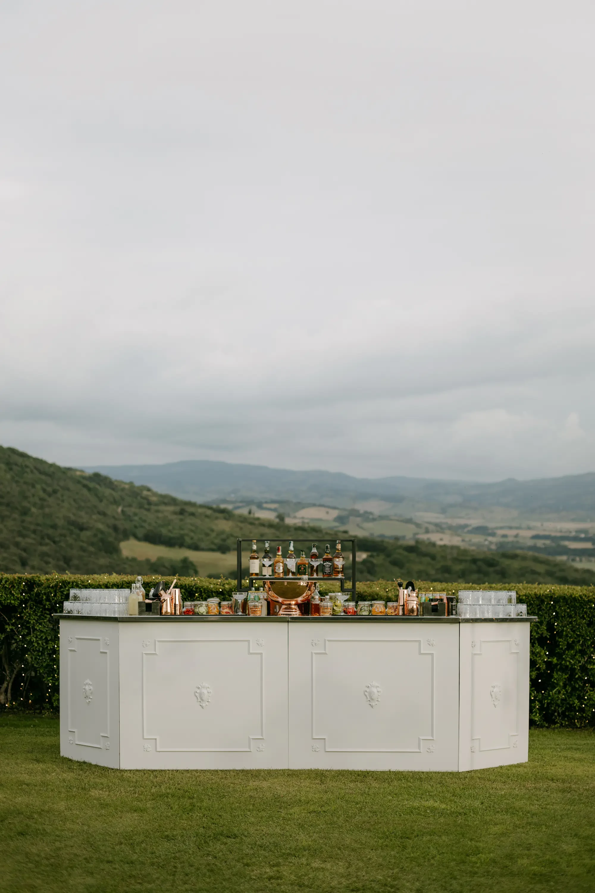 Outdoor Wedding Open Bar Setup With Scenic View
