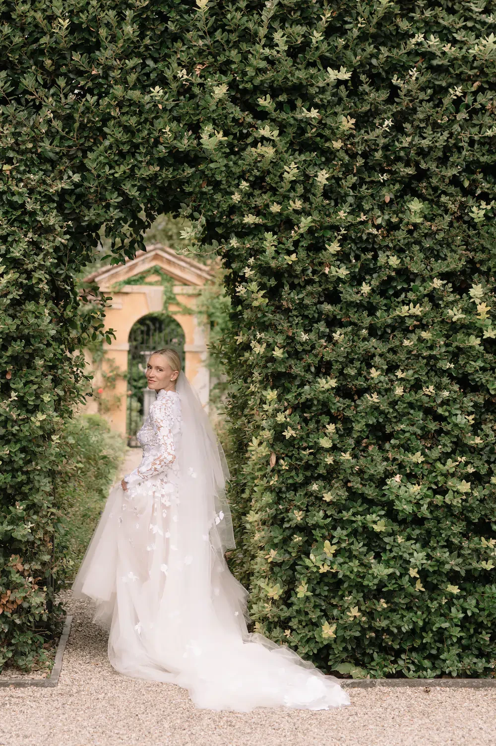 Bride before the ceremony in the gardens of Villa Balbiano