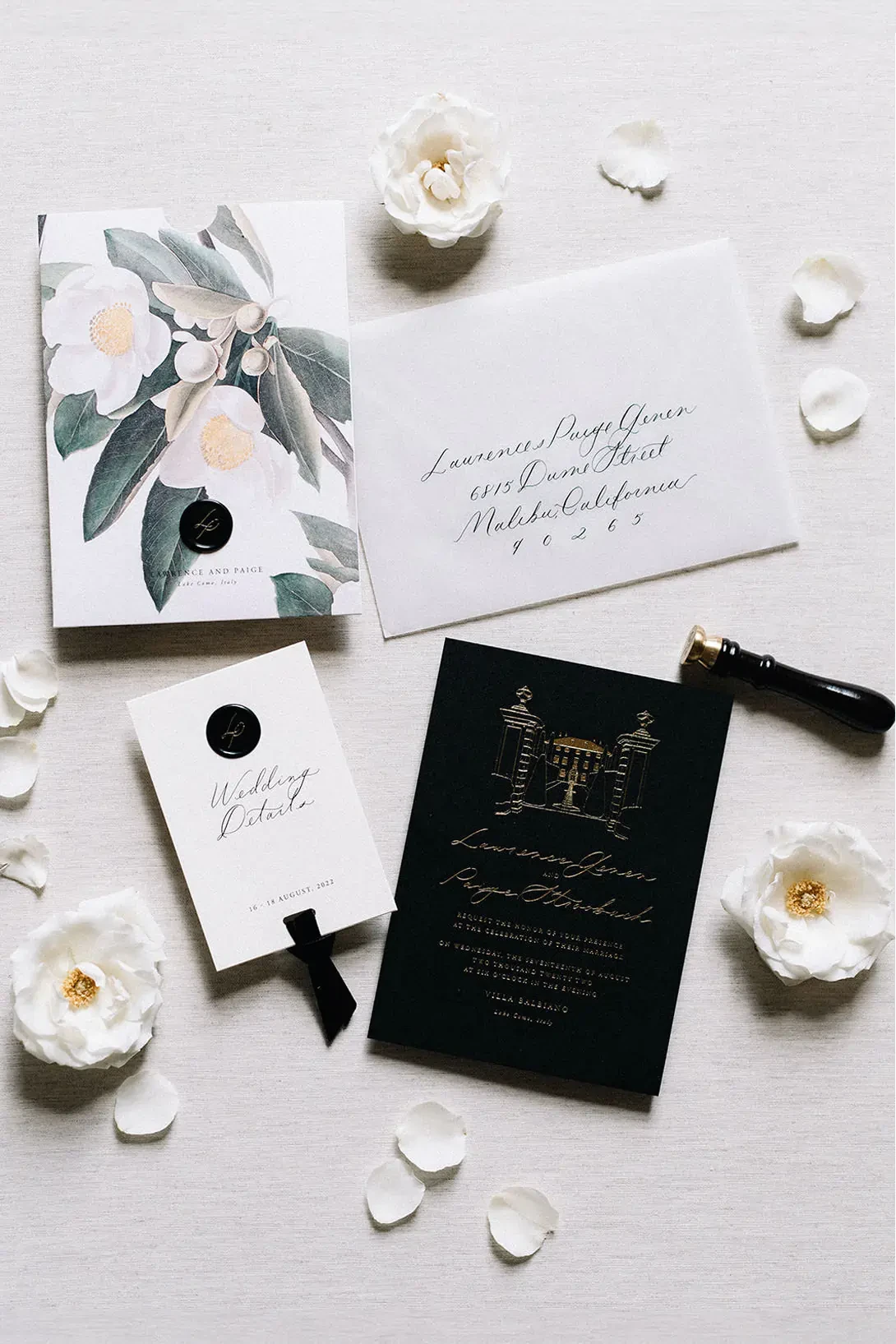 Stationery for a wedding in Villa Balbiano on Como Lake