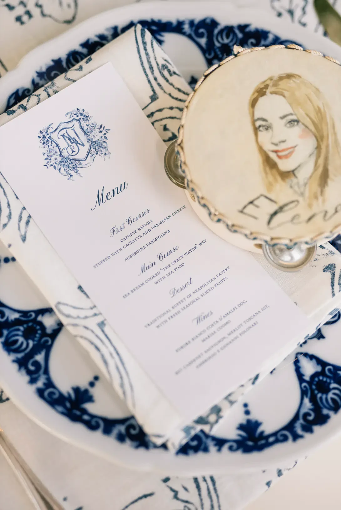 Hand painted tambourine and wedding menu