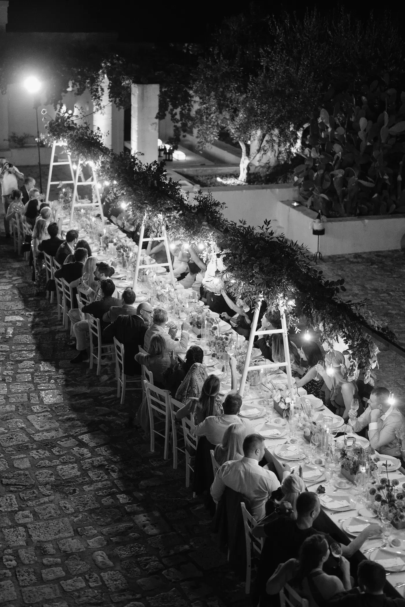 High Angle Night Wedding Reception Table