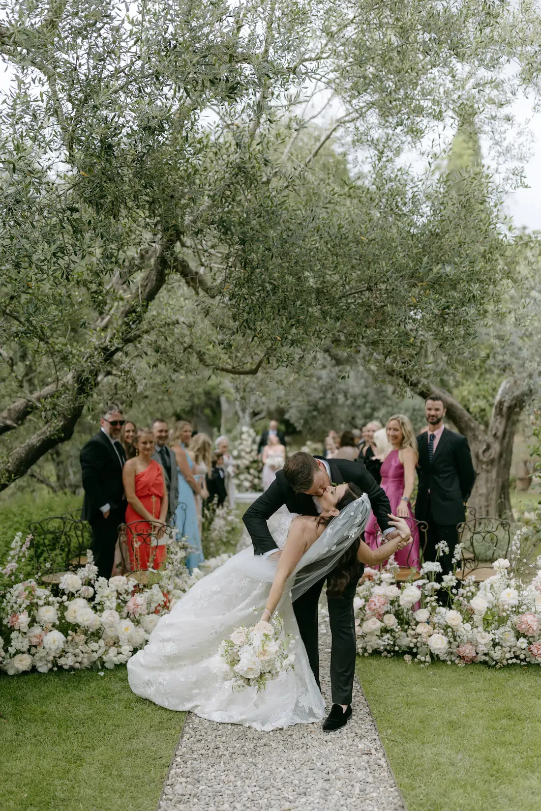 Castello Di Vicarello Wedding Ceremony Dip Kiss