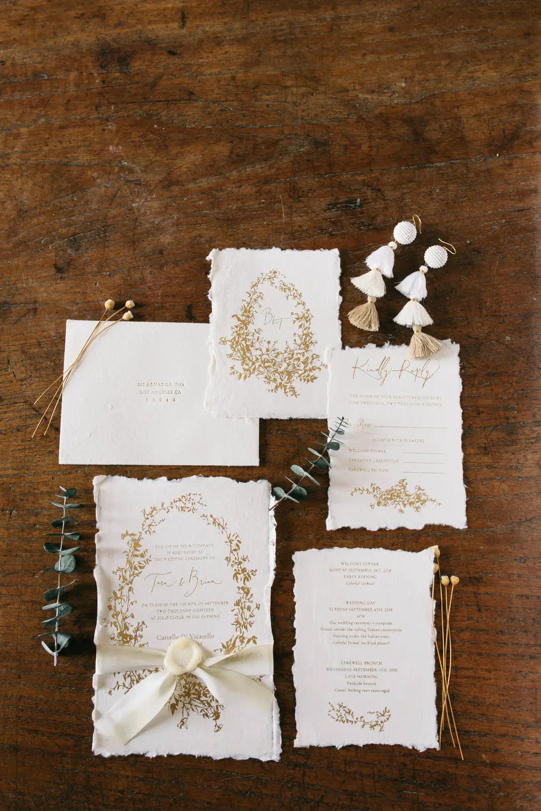 Wedding stationery printed in gold