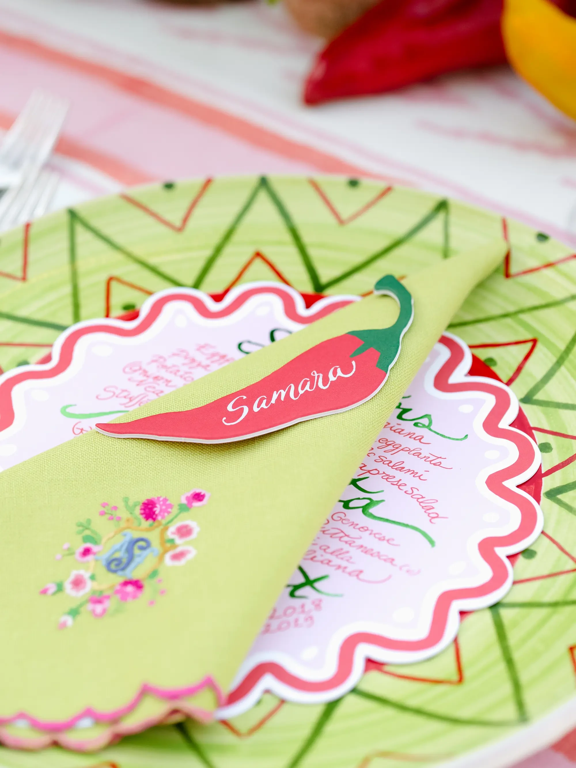 place setting detail with handmade napkins