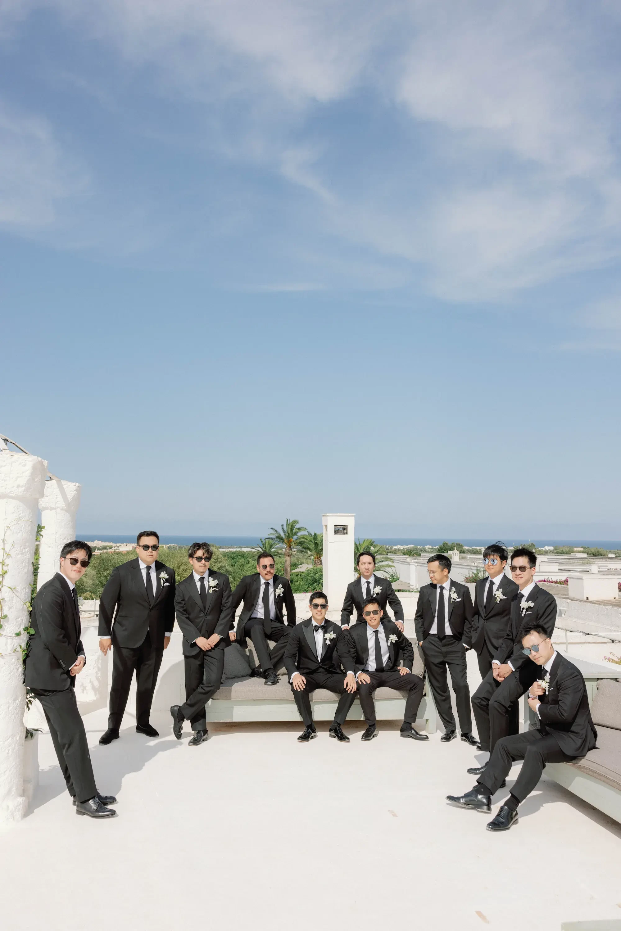 Puglia Masseria Wedding Groomsmen Rooftop Portrait
