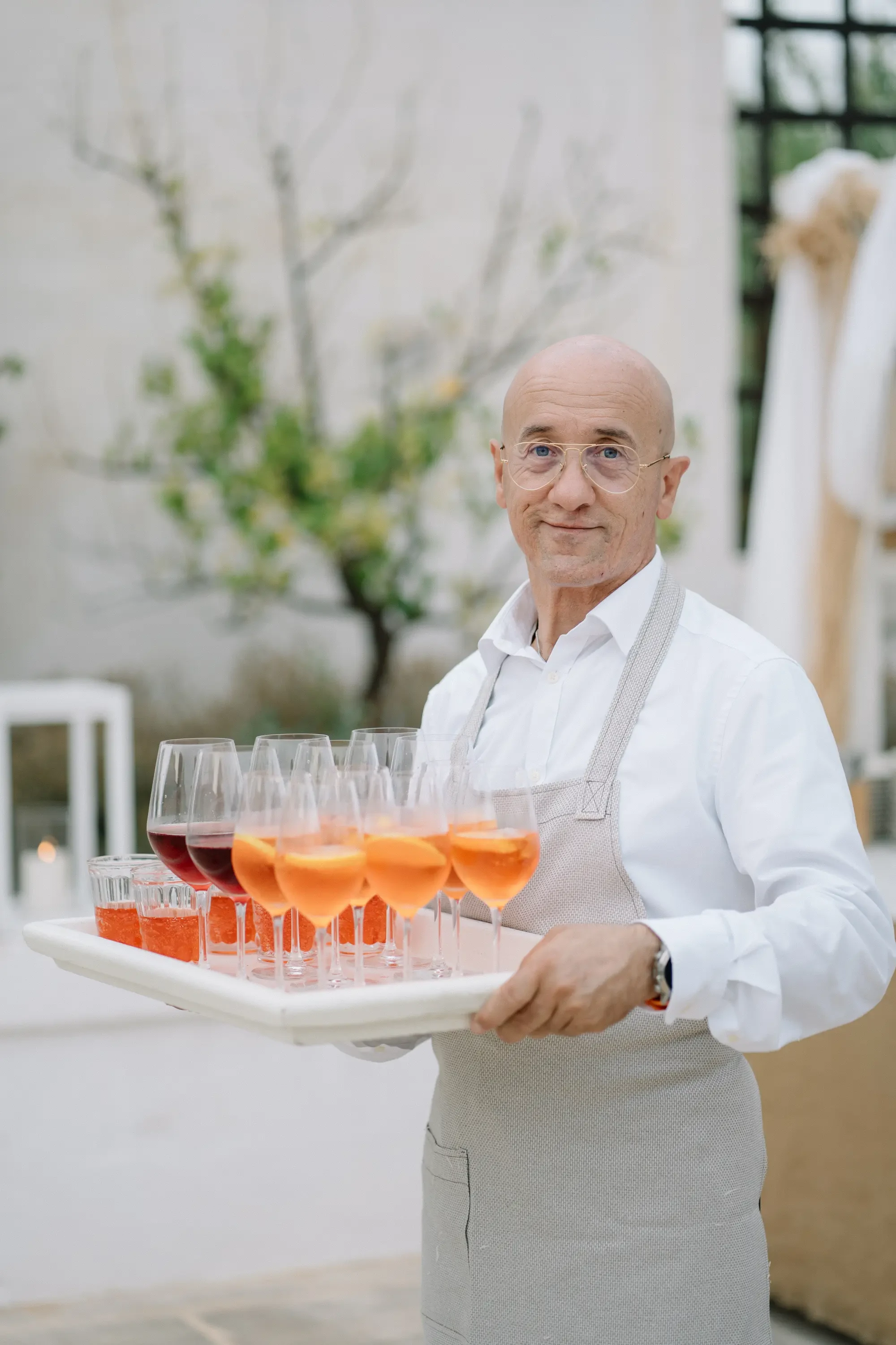 Waiter Serving Aperol Spritz Cocktails Wedding Reception