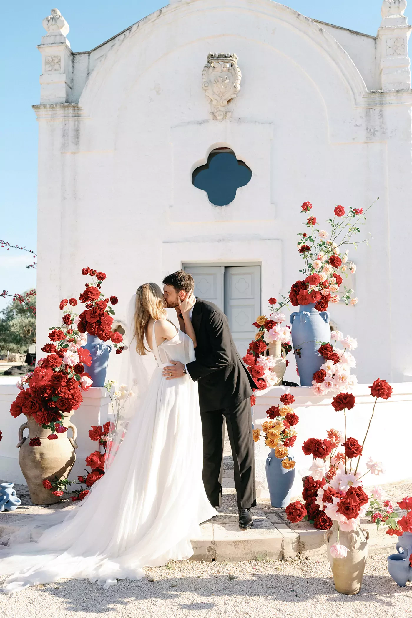 Newlyweds kissing after the ceremony
