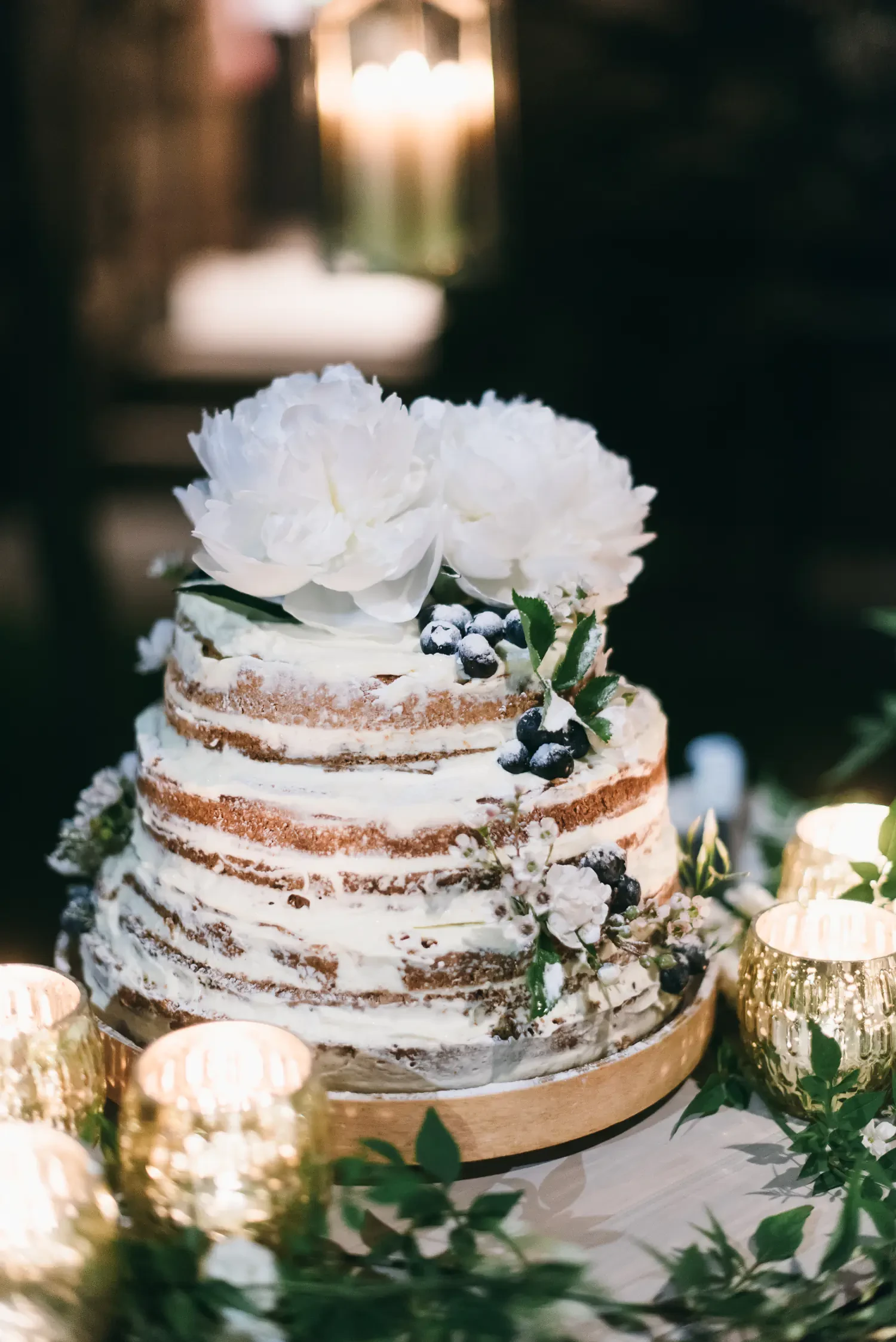 Wedding cake decorated with white roses
