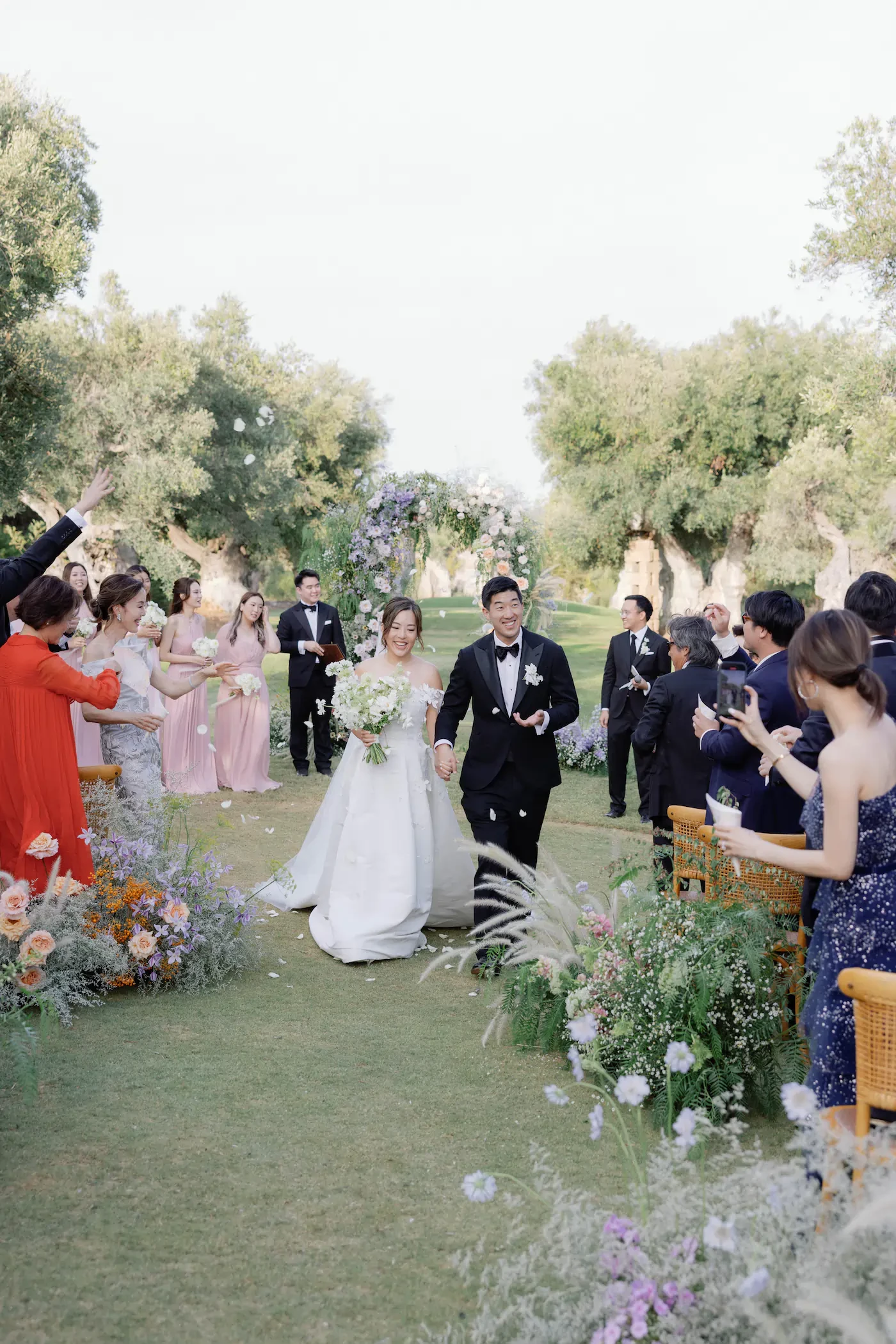 Bride And Groom Recessional Walk With Petal Toss