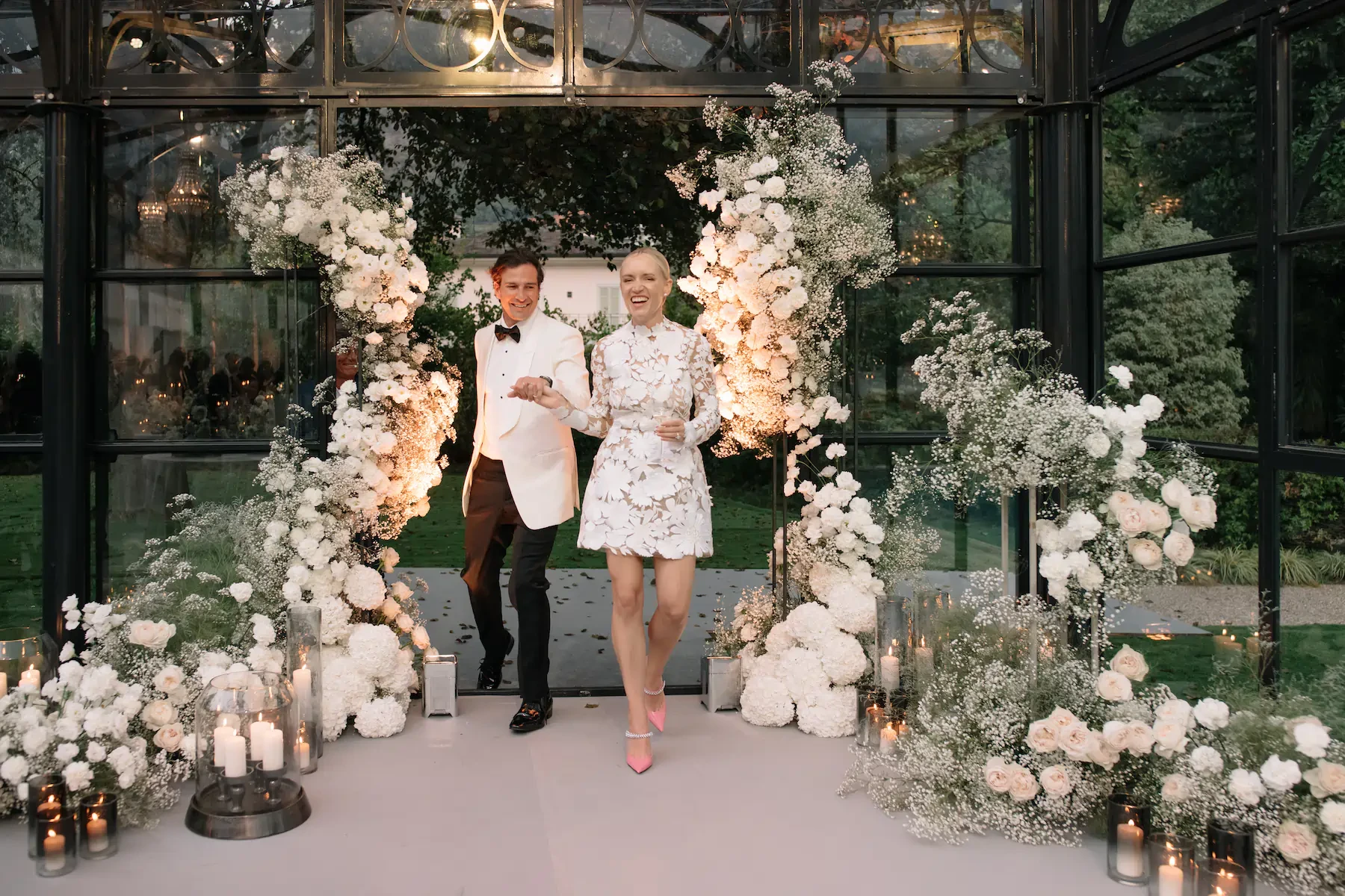 Entrance of Bride and Groom at wedding dinner celebration on Lake Como