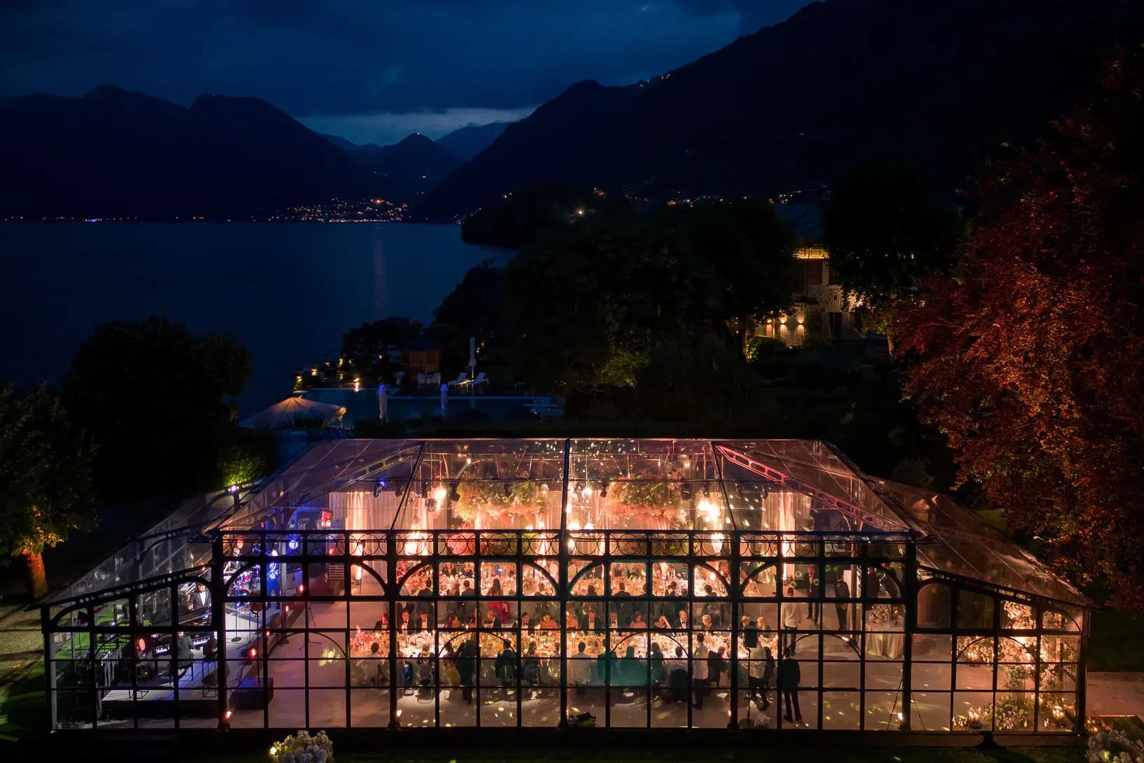 Aerial view of Wedding Dinner in Villa Balbiano
